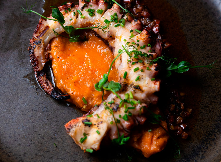 Octopus leg, potato, paprika and chimichurri